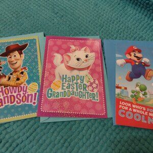Lot of 3 kids greeting cards, 1 birthday, 2 easter - Toy Story, Mario Bros.